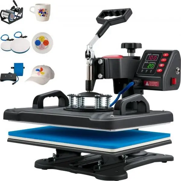 Vevor FTSDG1215110V8DYRV1 900W Clamshell-Type 5-in-1 Heat Press Machine, 12x15 in. Sublimation Transfer Printer with Digital Screen, Press Type Advertisement Printing Equipment