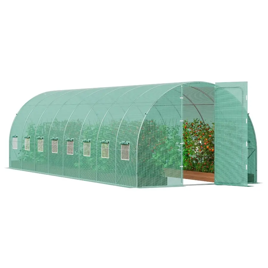 【DealsForYouDays】Heavy Duty Walk-in Tunnel Greenhouse (20x10x7 ft) - Father's Day Gift, Portable Outdoor Plant Hot House with Galvanized Steel Hoops, 3 Top Beams, Diagonal Poles, 2 Zippered Doors, 12 Roll-up Windows, Green, Heavy Duty Greenhouse