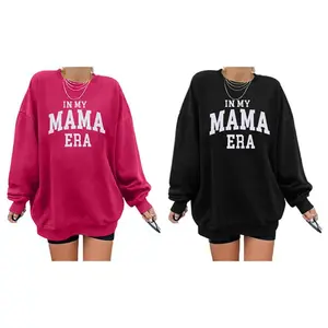 DUTUT “In My Mama Era” Printed Cotton-Blend Oversized Crewneck Long-Sleeve Sweatshirt for Women, Casual Style