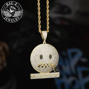 Emoji Expression Zipper Closed Mouth Funny Personality Pendant Accessory Full Zirconia Trendy Hip Hop Necklace Accessory, Exquisite Fashionable Birthday New Year Christmas Valentine's Day Gift, Everyday Versatile Jewelry Accessory