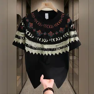Designer Colorful Print Spring Summer Niche Short Sleeve T-Shirt Black Loose Men's Round Neck Light Luxury Short Sleeve T-Shirt darkthrone  shirt slim  shirt