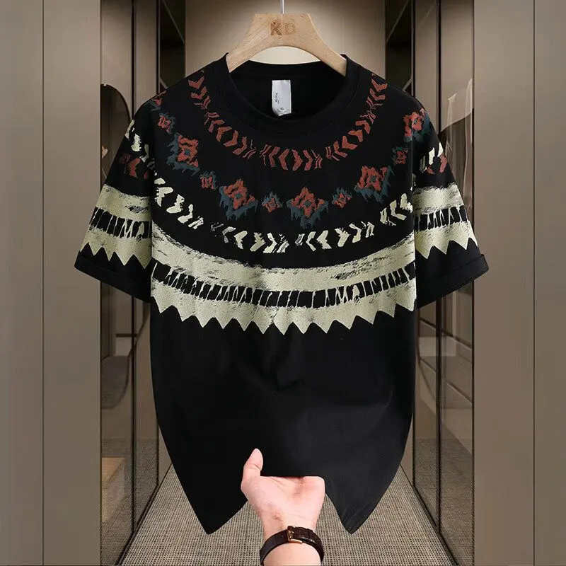 Designer Colorful Print Spring Summer Niche Short Sleeve T-Shirt Black Loose Men's Round Neck Light Luxury Short Sleeve T-Shirt darkthrone  shirt slim  shirt