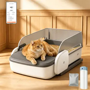 【Furlyn】Automatic litter box for multi-cat households, extra-large capacity, with app control, splash-proof design, anti-pinch safety features, and odor-eliminating function. Open-top design, comes with litter bags and scented gel. Limited-time