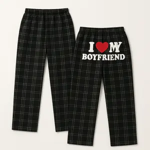 I Love My Boyfriend plaid Pajamas - Luxurious Soft Plushie Loungewear for All Seasons Comfortable Sizes X-Small to 3XL Casual Nightwear