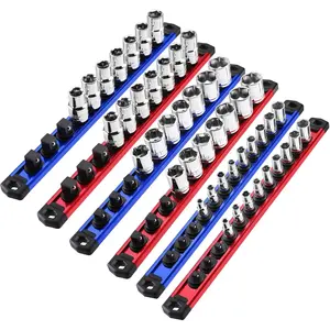 Magnetic Socket Organizer - 6-Piece Aluminum Alloy Socket Rail, Heavy Duty Socket Holder - Set: 1/4-Inch x 12 Clips, 3/8-Inch x 10 Clips, 1/2-Inch x 10 Clips