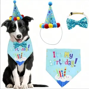 3pcs Pet Dog Birthday Hat Set, Dog Party Decorations, Headband & Costume Fits Small Medium Large Dogs Cats, Perfect for Birthdays