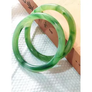Women's High Quality Natural Green Jade Bangle - 10mm Retro Ink Painting Sound Dangle Exquisite Bracelet, Minimalist Elegant Premium Costume Jewelry Accessory