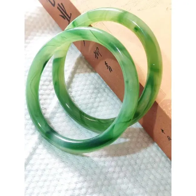 Women's 10mm High-Quality Natural Green Jade Bracelet Bangle - Retro Ink Painting Sound Dangle, Exquisite Minimalist Costume Jewelry Accessory for Women, Fashion Bracelets & Bangles, Bracelets For Women