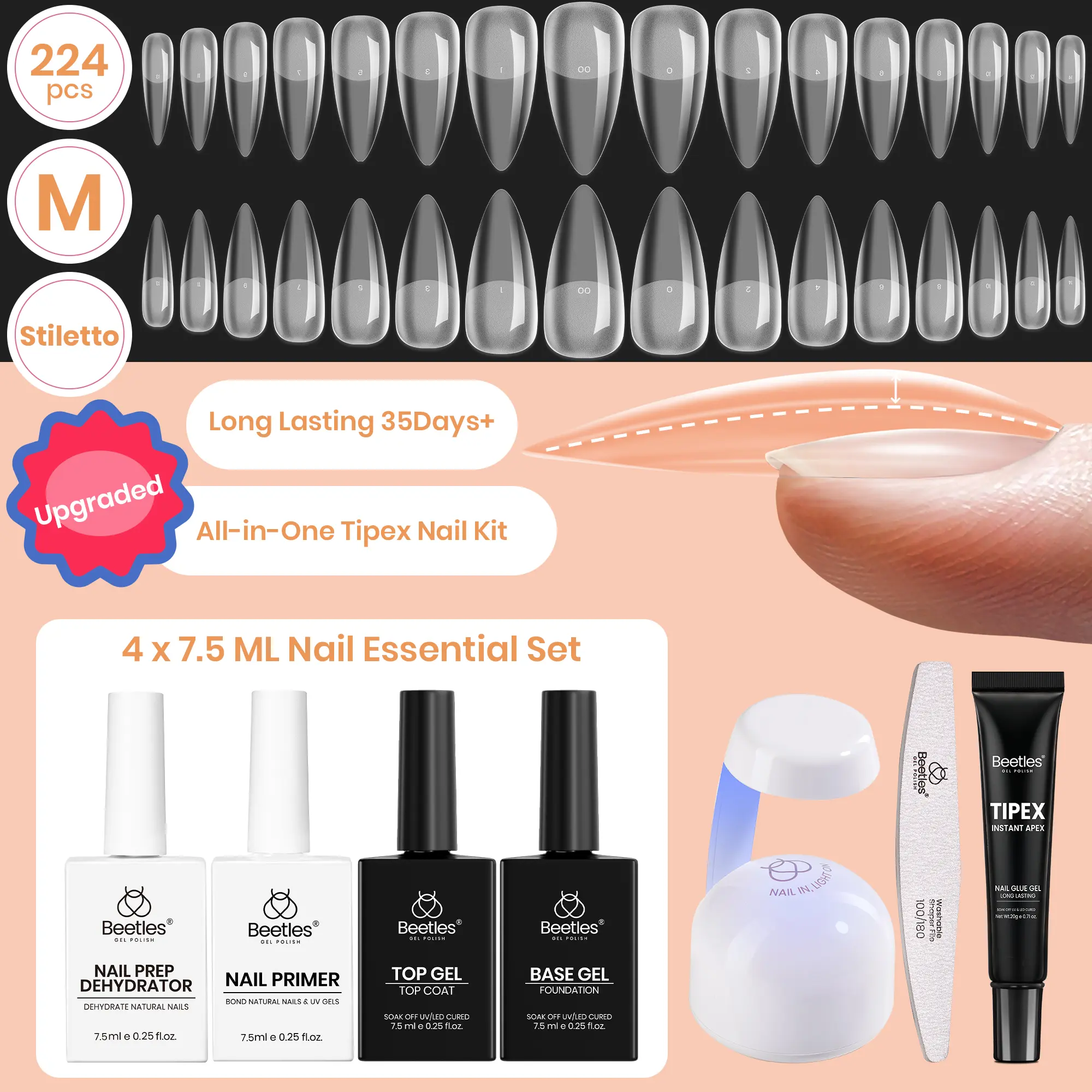 Medium Stiletto 【Kit】16 Sizes-224 Pcs