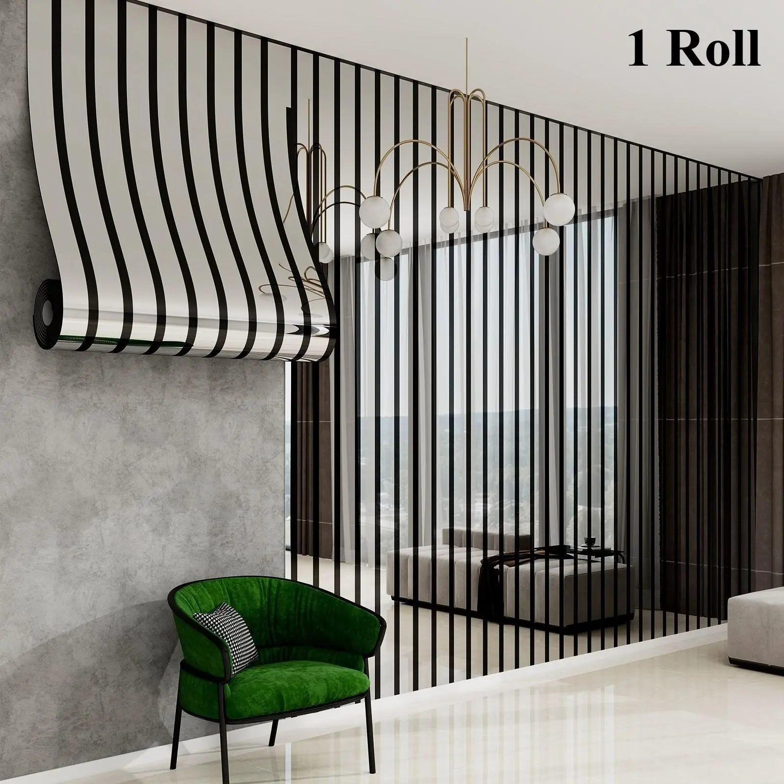 Luxury Modern gold-foil grid striped self-adhesive wallpaper with a glossy metallic finish. Easy peel-and-stick, removable, and waterproof. Ideal for living room accent walls, kitchen surfaces, cabinets, furniture renovation, and bedroom décor