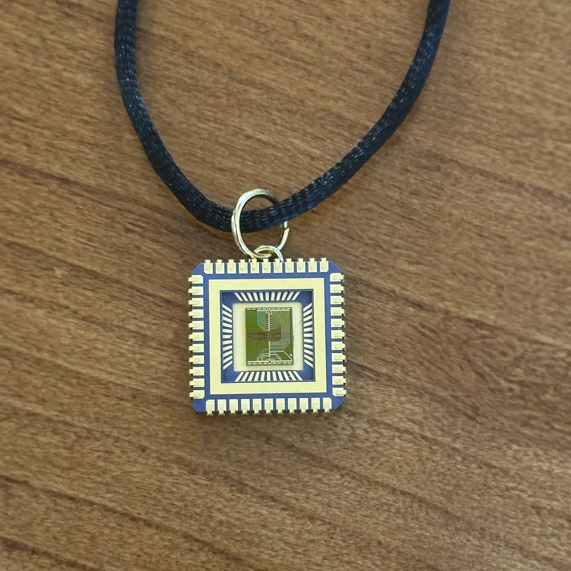 Square Pendant Necklace (Small 17mm) with IC chip (Recycled from IC packaging and IC wafers)