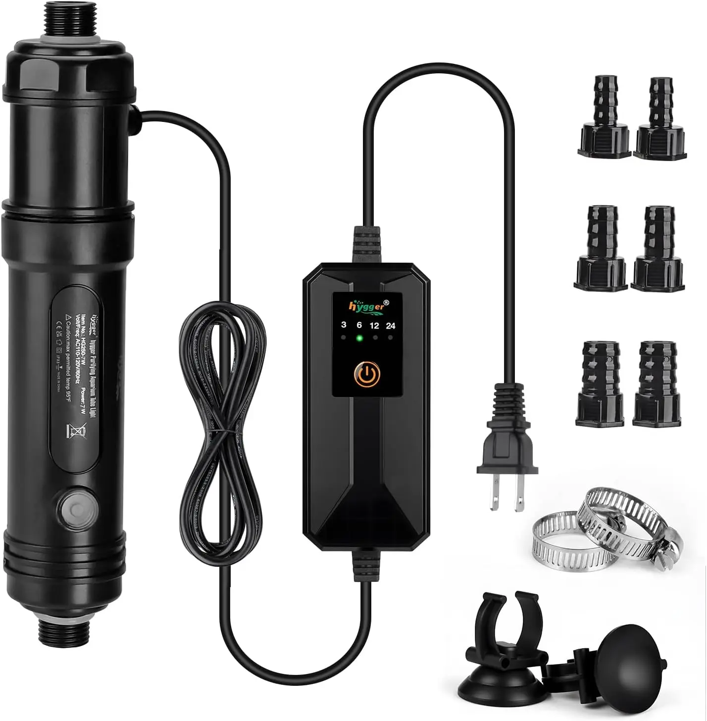 Hygger 7W Aquarium UV Sterilizer Light | With Timer + 360° Full Protection Cover | Quickly Eliminate Green Water & Algae | Submersible Cleaning Tool | For 30-70 Gallons Fresh/Saltwater Tank