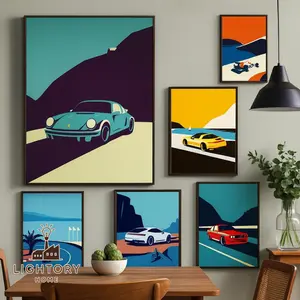 Retro Classic Car Wall Art Print, Scandinavian Poster, 911 Style Vintage Car Illustration, Modern Minimalist Canvas for Home Decor