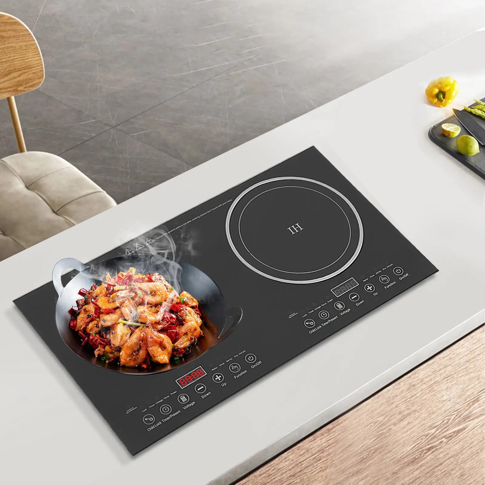 Dual Induction Cooktop - Digital Touch-Control Countertop Stove with Double Burners, 8-Gear Firepower, 1200W+1200W Power, LED Display, Modern Tempered Glass, 60-270°C/140-518℉, US Plug, 68*38*8cm, Stable Space-Saving Hot Plate for Home Cooks, Dormitories