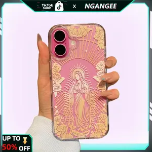 Our Lady & Cross Print Clear Case for iPhone13/14/15/16/16pro/16 Plus/16 Pro max-Shock-Proof TPU Full Wrap Coverage