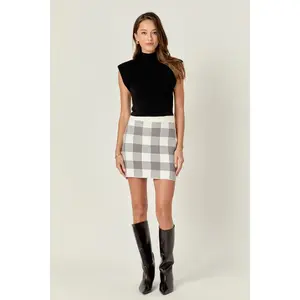 Multi Gingham Knit Mini Skirt