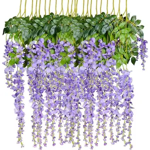 12 Pack 3.6 Feet Artificial Fake Wisteria Vine Ratta Hanging Garland Silk Flowers String Home Party Wedding Decor (Purple 2)
