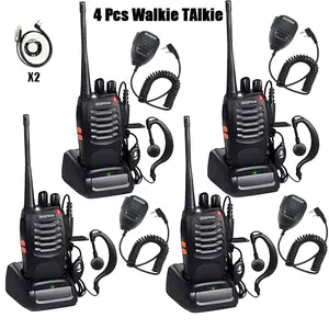 4pcs BF-888S Handheld Intercom Set 4 Pack Walkie Talkie 16 Channels Rechargeable Two Way Radios with Earphones Micro for Adults Long Range Portable Communication