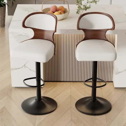 entwood Swivel Barstools Seat Adjustable Counter Height Barstool Chair (24.5-33.5in), 360-Rotational Bentwood Swivel, Artificial Leather Upholstered with Back & Footrest for Bar, Kitchen