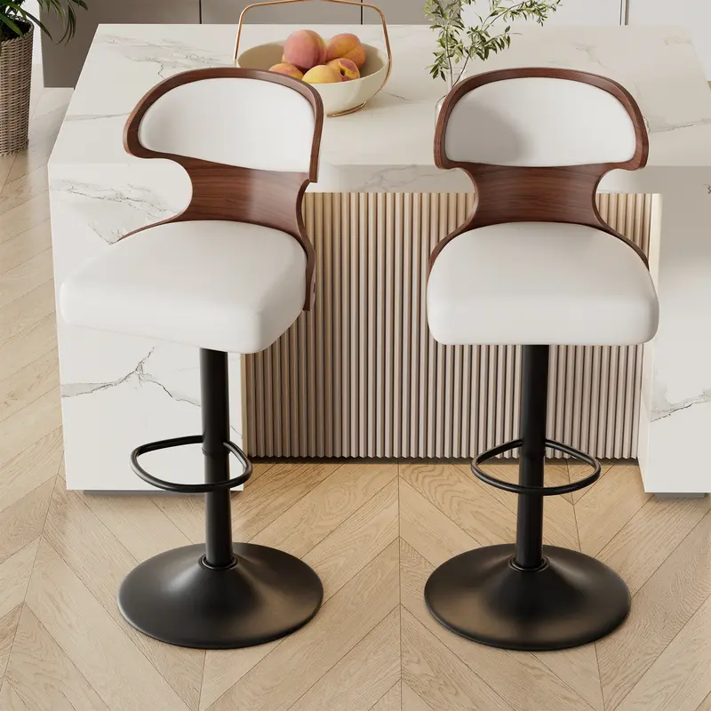 entwood Swivel Barstools Seat Adjustable Counter Height Barstool Chair (24.5-33.5in), 360-Rotational Bentwood Swivel, Artificial Leather Upholstered with Back & Footrest for Bar, Kitchen