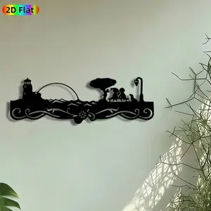 1pc Couple by Lighthouse Metal Wall Art, Romantic Seaside Statue Mural, Artistic Metalwork, Intricate Craftsmanship, Perfect for Anniversary, Housewarming Decor, Perfect for Living Room Patio Wall Bedroom Decor, Ideal Gift for Romantic Home Enthusiasts.