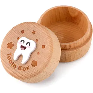 3D Carved Fairy Box Wood Tooth Storage Box for Lost Teeth Cute Tooth Holder for Boys Girls Kids Birthday