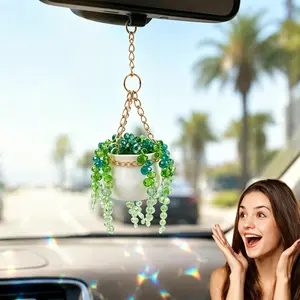 2026 New Succulent Plant Suncatcher,Beaded Plant Suncatcher,Crystal Sun Catcher Plant Hanger with Beads,String of Pearls Hanging Ornament for Home, Office, Car, Keys