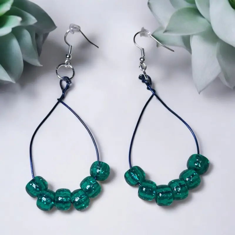 Handmade Wire Wrap Earrings - Decorative Design with Round Beads, Metal Loop, and Secure Fit