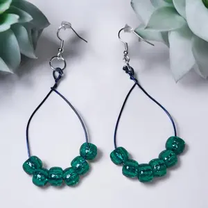 Handmade Wire Wrap Earrings - Decorative Design with Round Beads, Metal Loop, and Secure Fit