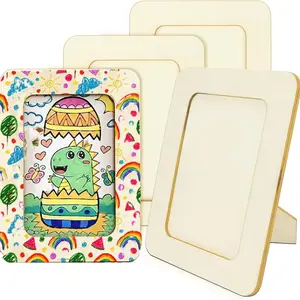4 Piece Handmade Wooden Frames, 10.16 X 15.24 Cm DIY Photo Frames, Unfinished Standing Wood Decor, Mother's Day Art Project Gift