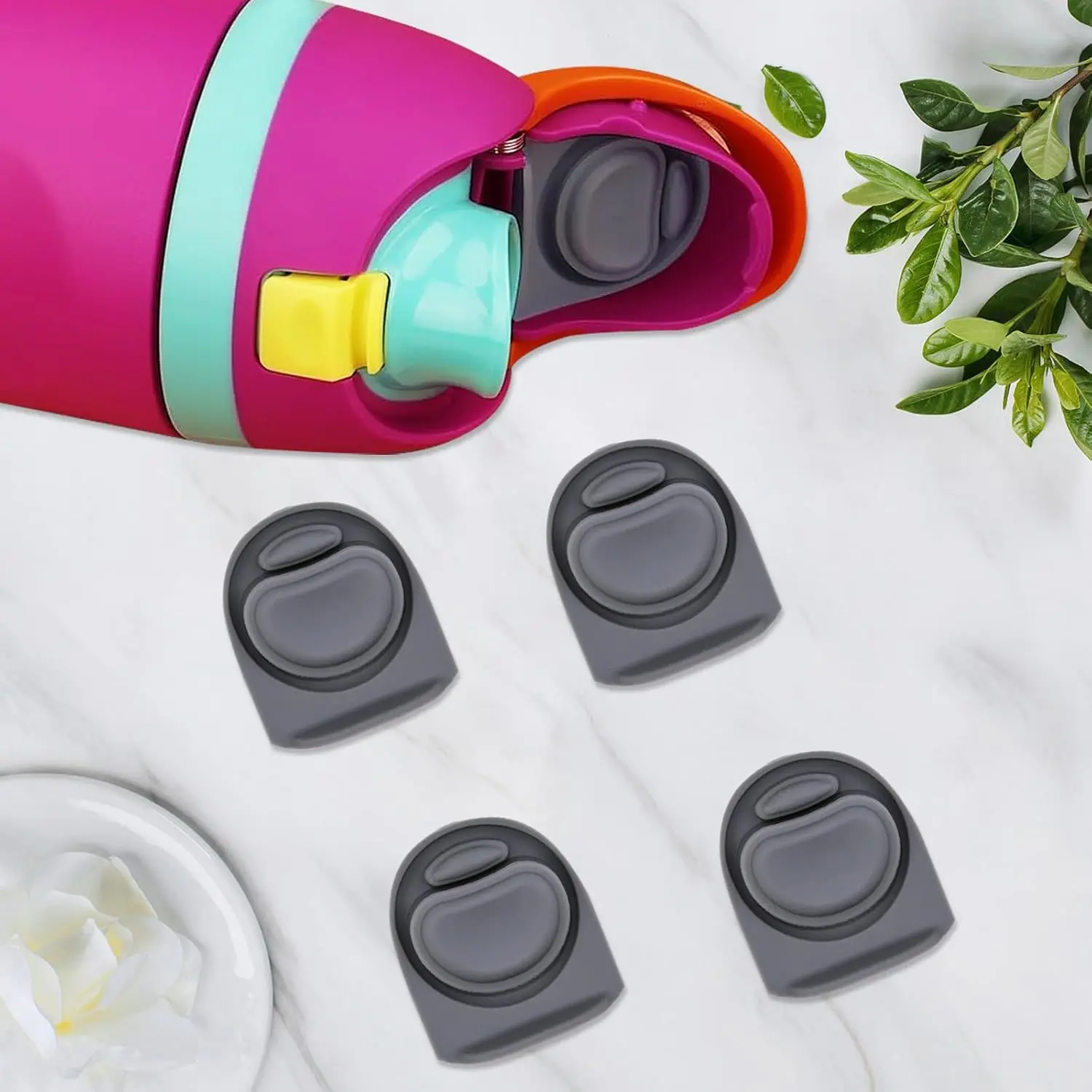 4pcs Reusable Leak-Proof Silicone Stopper Seals - Washable Set for FreeSip 24oz/32oz Water Bottles, Lid Insert Cap Rubber Parts for 16/19/40oz Spout Gasket Mouthpiece Daily Use Accessories H3A1 campingessentials