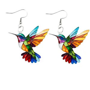 Acrylic Hummingbird Earrings 2D Bird Shape Earrings For Women Girls Ear Charms Spring Summer Drop Dangle Jewelry Gifts Accessory