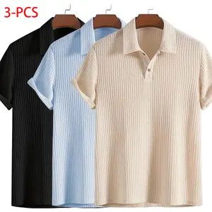 Men’s top with a turn-down collar, diamond knit texture, drapey fabric that’s easy to care for, jacquard design, short sleeves, straight fit—casual everyday men’s polo shirt #SummerWins #fathersdaygift