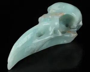 4.8" Chinese Amazonite Hand Carved Raven Crystal Skull  Sculpture, Crystal Healing