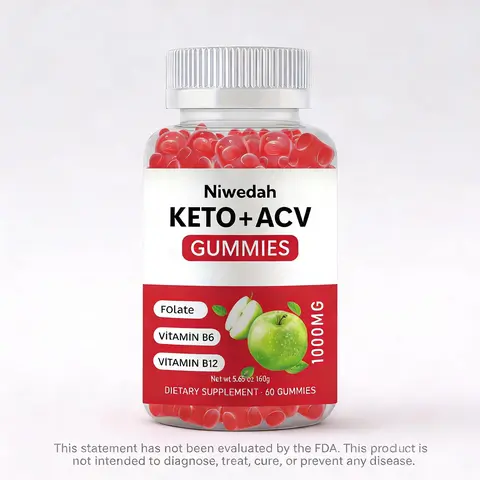Niwedah Edible Vitamin Supplement ACV Gummies - Delicious Fruit-Flavored, Vitamin-Infused Fun Chewables with B12-B6 Boost, Brain Health & Youth Support, 60 Pieces for Daily Wellness & Fitness Nutrition