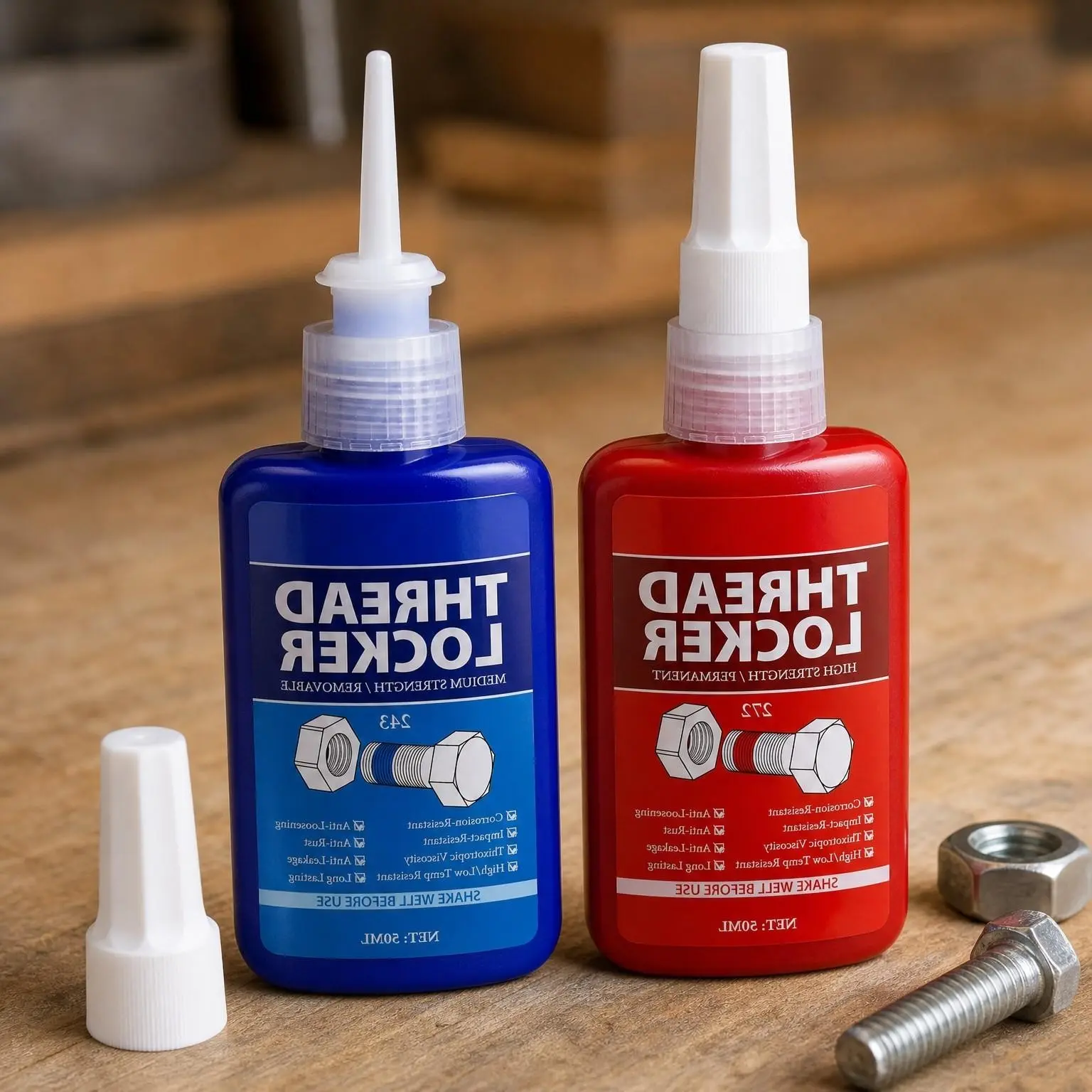 Thread Lock Kit (272 & 243) - 3.38 oz/100ml Medium & Strong Strength Removable Threadlocker - Secure Nuts, Bolts & Fasteners - Prevents Loosening, Leakage & Corrosion - Anaerobic Curing Thread Locker