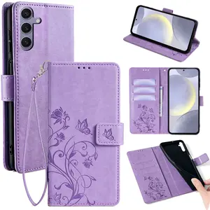 Butterfly Flower PU Leather Magnetic Phone Case Protector with Wallet, Lanyard, Card Slot, Stand, for Samsung Galaxy S26/S26+/S26 Ultra/A57/A37/A17