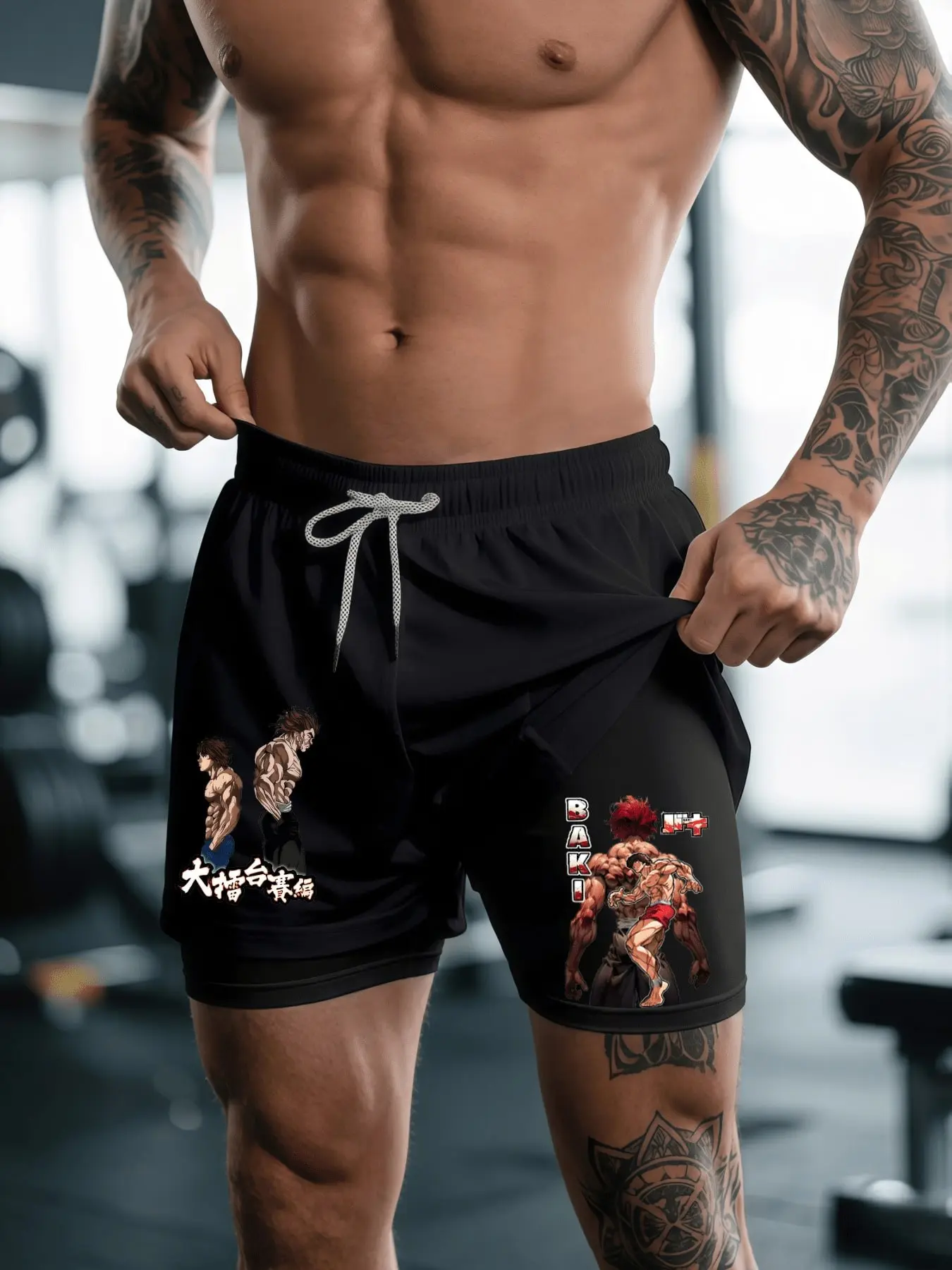 Baki 2-In-1 Drawstring Waist Shorts, Quick-Dry Swim Trunks, Loose Fit Casual Pocket Track Shorts for Summer, Workout & Activewear