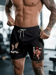 Baki 2-In-1 Drawstring Waist Shorts, Quick-Dry Swim Trunks, Loose Fit Casual Pocket Track Shorts for Summer, Workout & Activewear