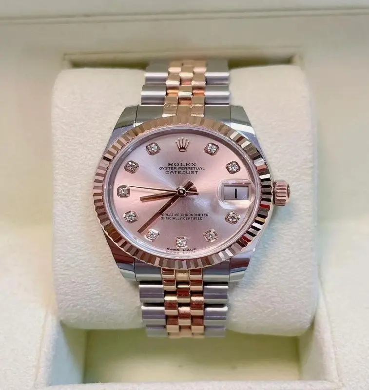‮ acilpeR1:1 xeloR  ‬Datejust 31mm Two‑Tone Rose Gold Jubilee Bracelet Pink Diamond Dial Automatic Ladies Watch