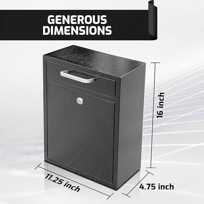 VORVIL Locking Mailbox Wall Mount - Galvanized Steel Mailbox with Keys for Outdoor - Secure Modern Design Large Drop Box for House & Office