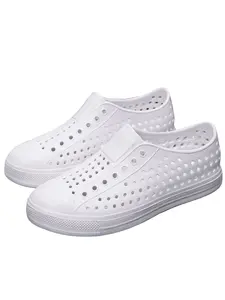 Men's Solid Color Hole Shoes Indoor Casual Outdoor Beach Entertainment Large Size Lightweight Breathable One-Click Fastening