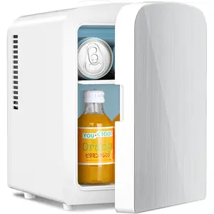 Compact Refrigerator, Portable Mini Fridge,  Care 4L Capacity/6 Cans, for Bedroom, , Office & Dorm, Small Cooler for ,  Brushed Stainless Steel Door, White