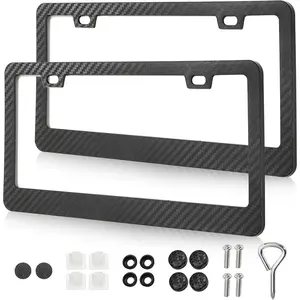 2 Pack Carbon Fiber License Plate Frames, Black License Plate Cover with Screws Caps, Universal License Plate Holder for  , Front, Rear  Tag,  Accessory
