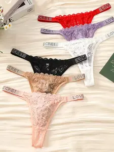 6PCS Women's thong sexy lace panties low waist seamless bikini g-string new embroidered underwear for women