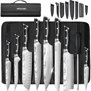 18PCS Kitchen Knife Set, Professional Chef Knife Set with Roll Bag, High Carbon Stainless Steel Japanese Knives, Full Tang Pakkawood Handle, Ultra Sharp