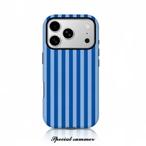 Vintage Simple Fashion Blue Striped Pattern Phone Case for iPhone 17 17 Pro 17 Air 16 Pro Max 16E 15P 13 11 12 XS 8 Plus 7 12 Mini Glossy 2-in-1 Case