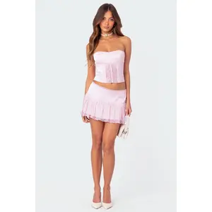 Lex Satin Effect & Lace Ruffle Mini Skirt