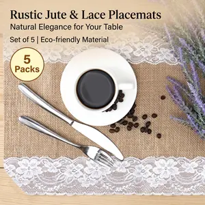 5 Packs Burlap Lace Table Runner, 30x275cm Rustic Jute Table Runners for Wedding, Farmhouse, Party, Baby Shower, Long Table Decor for Dining, Banquet, Event