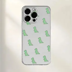 Compatible with Apple 16 Pro Max/16 Plus/16/16 Pro/15 Pro Max/15 Pro/15 Plus/15/14/14 Plus/14 Pro/14 Pro Max/13/13 Pro/13 Pro Max/12/12 Pro/12 Pro Max/11/11 Pro/11 Pro Max Full Screen Green Cartoon Dinosaur Fun Transparent Phone Case, TMZB49